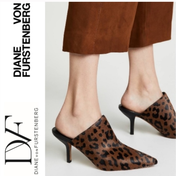 DVF Animal Print Fur Pointy Toe Low Heel Mule - Picture 1 of 12